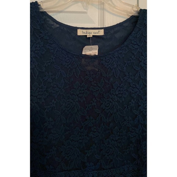 Indigo Soul NWT Bell Sleeve Dress Rich Navy Lace Detail Tunic Medium Lin… - Picture 3 of 8